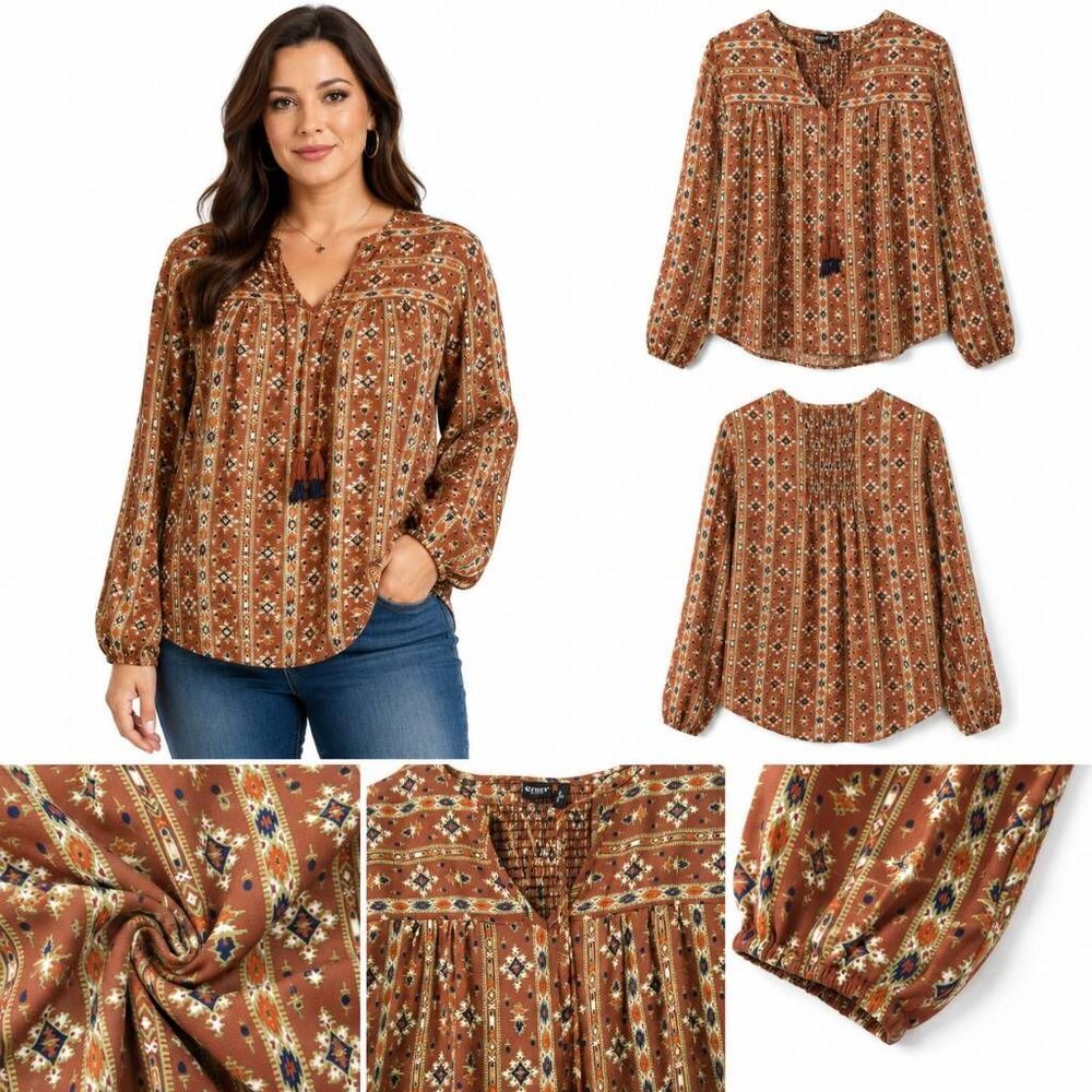 Cruel Denim Boho Aztec Peasant Top Womens XL